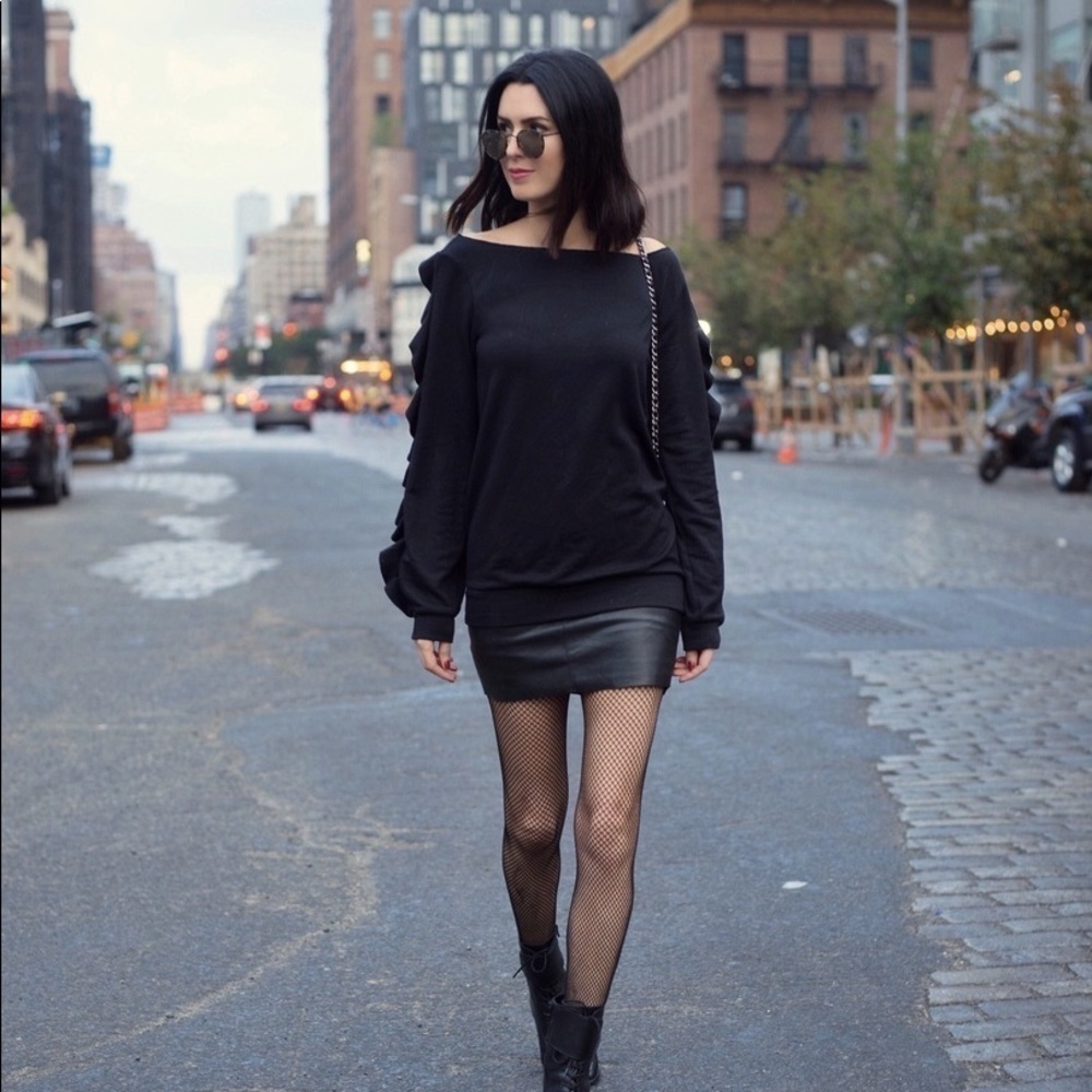 Bailey 44 Black Demon Faux Leather and Sweater Dress Medium NWT